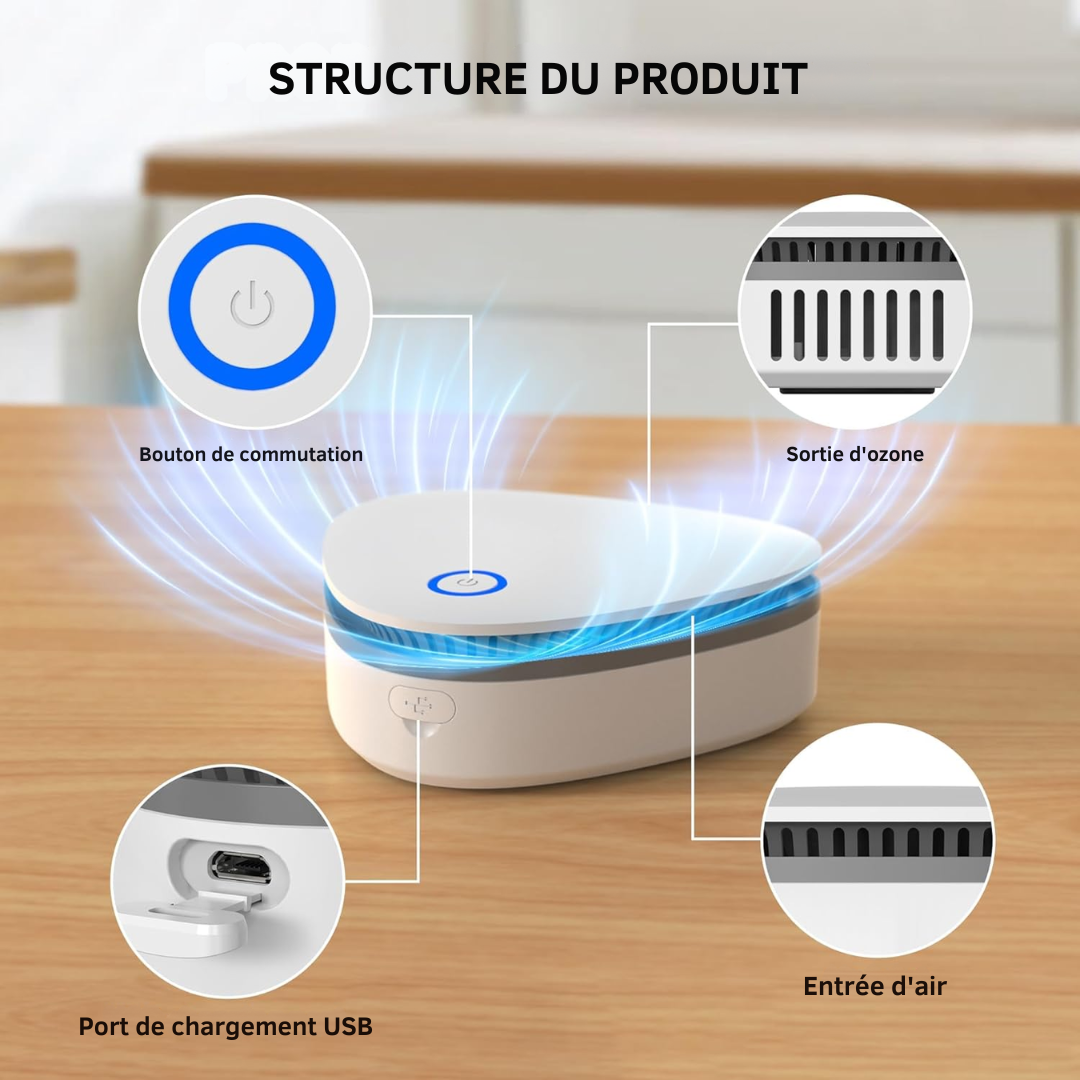 OdorGO™ Éliminateur d'Odeurs Portatif à l'Ozone